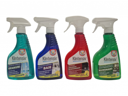 Articole menaj - set Klintensiv cu sprayuri curatare baie, geamuri si suprafete multiple