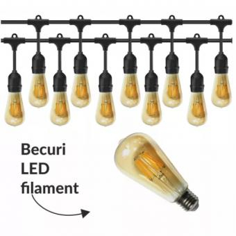 Iluminat - PACHET GHIRLANDA CU PENDULE 10M E27 IP65 SI 10 BECURI LED FILAMENT AMBER 8W