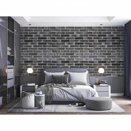 PANOU DECORATIV, PVC, MODEL CARAMIDA 3D, NEGRU, 96X48.5CM [2]