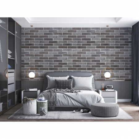 PANOU DECORATIV, PVC, MODEL CARAMIDA 3D, NUANTE CENUSIU INCHIS, 96X48.5CM [3]