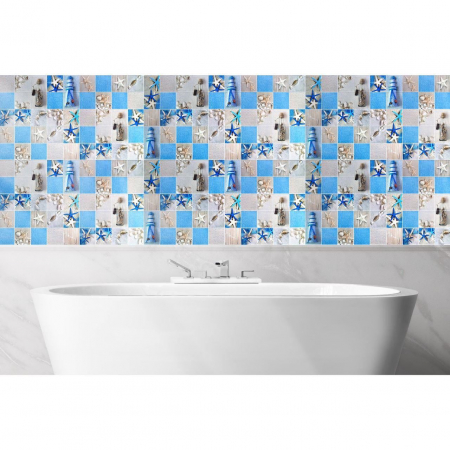 PANOU DECORATIV, PVC, MODEL EXOTIC, ALBASTRU SI BEJ, 96X48.5CM [6]