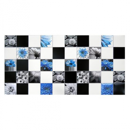 Panouri decorative - PANOU DECORATIV, PVC, MODEL FLORAL, ALB, NEGRU SI ALBASTRU, 96X48.5 CM