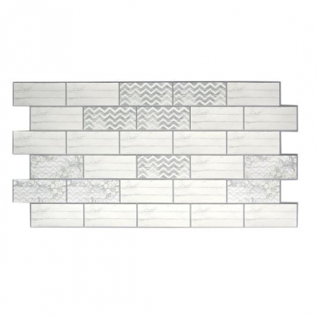 Panouri decorative - PANOU DECORATIV, PVC, MODEL MARMURA 3D, ALB CU FLORI, 96X48.5CM