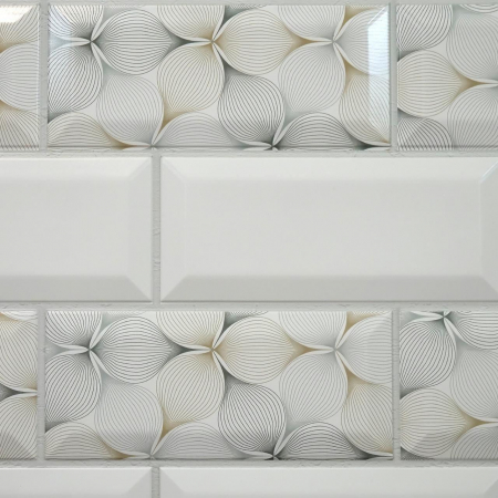 PANOU DECORATIV, PVC, MODEL MARMURA 3D, ALB CU PETALE, 96X48.5CM [4]