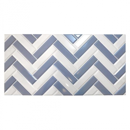 Panouri decorative - PANOU DECORATIV, PVC, MODEL ZIG-ZAG 3D, ALB-ALBASTRU, 96X48.5CM