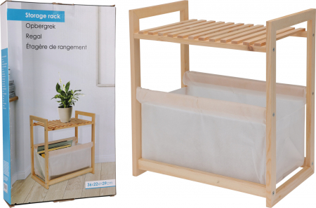 Suporturi si accesorii de baie - Raft de depozitare din lemn cu cos textil