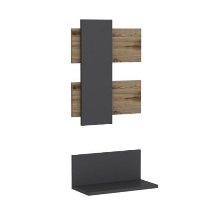 Mobila living si biblioteci - RAFT DE PERETE SUSPENDAT, PAL MELAMINAT, NATUR SI ANTRACIT, 45X22X20 CM/45X60 CM, BELLA, MINAR