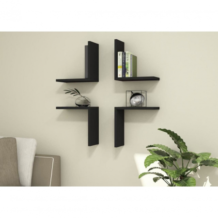 RAFT DECORATIV PERETE, MODULAR, SUSPENDAT, PAL MELAMINAT, NEGRU, 62.5X16X62.5 CM, ALPHA BOX, MINAR [4]
