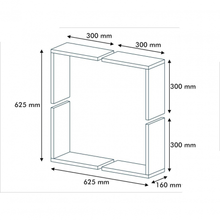 RAFT DECORATIV PERETE, MODULAR, SUSPENDAT, PAL MELAMINAT, NEGRU, 62.5X16X62.5 CM, ALPHA BOX, MINAR [1]