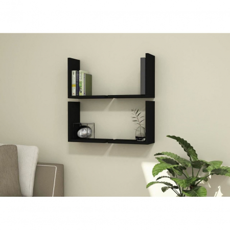RAFT DECORATIV PERETE, MODULAR, SUSPENDAT, PAL MELAMINAT, NEGRU, 62.5X16X62.5 CM, ALPHA BOX, MINAR [2]