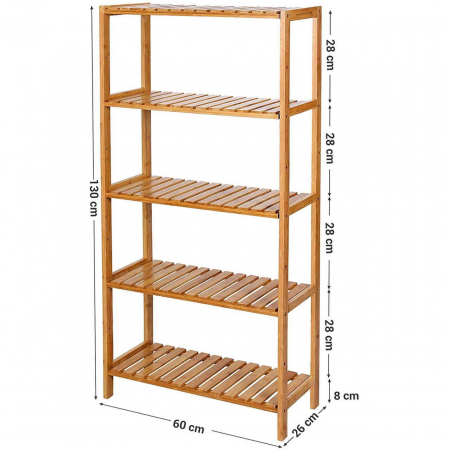 RAFT DEPOZITARE, SONGMICS, BAMBUS, 5 POLITE, NATUR, 10 KG, 60X26X130CM [6]