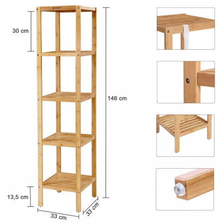 RAFT DEPOZITARE, SONGMICS, BAMBUS, 5 POLITE, NATUR, 4.6 KG, 33X33X146 CM [5]