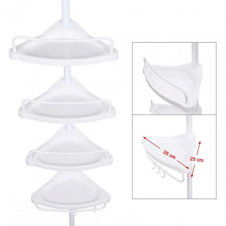 RAFT PENTRU BAIE/DUS, VASAGLE, REGLABIL, INOX, 4 RAFTURI, ALB, 85-305 CM [6]