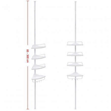 RAFT PENTRU BAIE/DUS, VASAGLE, REGLABIL, INOX, 4 RAFTURI, ALB, 85-305 CM [3]