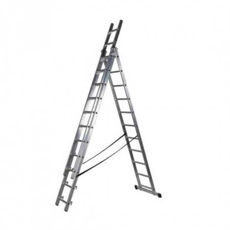 Scari de lucru - SCARA ALUMINIU, 3 TRONSOANE, 11 TREPTE, MAX 150 KG, 5.83 M, DRABEST PRO