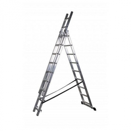 Scari de lucru - SCARA ALUMINIU, 3 TRONSOANE, 9 TREPTE, MAX 150 KG, 5.3 M, DRABEST PRO