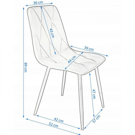SCAUN BUCATARIE/LIVING, MATLASAT, CATIFEA, METAL, GRI, 44X52X89 CM, PIADO [1]