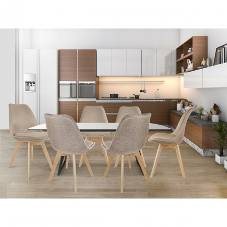 SCAUN BUCATARIE/LIVING, STOFA, LEMN, GRI CALD, 49X55X82 CM, ALTA [3]