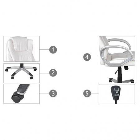 SCAUN DE BIROU, MALATEC, ROTATIV, FUNCTIE TILT, PIELE ECOLOGICA, ALB, MAX 130 KG, 68X51X110/120 CM [3]
