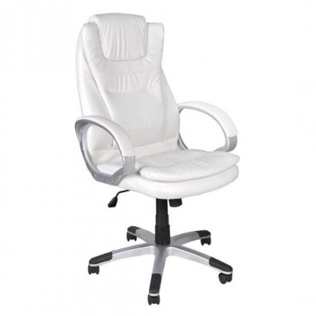 Scaune - SCAUN DE BIROU, MALATEC, ROTATIV, FUNCTIE TILT, PIELE ECOLOGICA, ALB, MAX 130 KG, 68X51X110/120 CM
