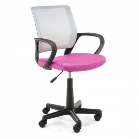 Scaune - SCAUN DE BIROU PENTRU COPII, ROTATIV, ALB, ROZ SI NEGRU, MAX 100 KG, 53X56.5X81/93 CM