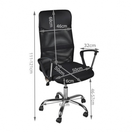 SCAUN DE BIROU, ROTATIV, FUNCTIE TILT, PLASA, OTEL, NEGRU, MAX 130 KG, 60X60X111/121 CM, MALATEC [6]