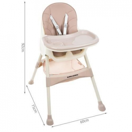 SCAUN DE MASA PENTRU BEBELUSI, 3 IN 1, ROZ, MAX 20 KG, 60X75X92 CM, KRUZZEL [1]