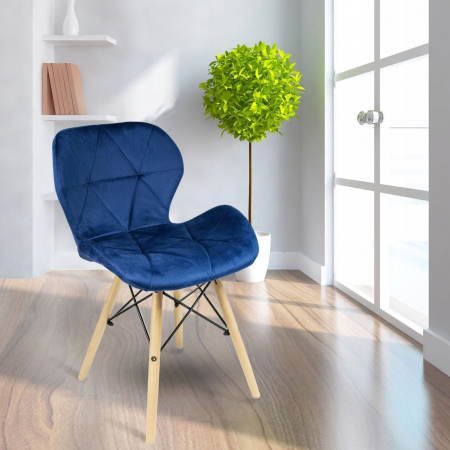 SCAUN STIL SCANDINAV, CATIFEA, LEMN, ALBASTRU, 46X50X73 CM, VELVET [6]