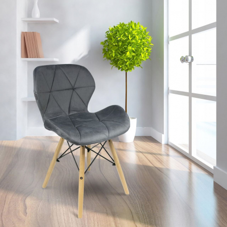 SCAUN STIL SCANDINAV, CATIFEA, LEMN, GRI, 46X50X73 CM, VELVET [7]