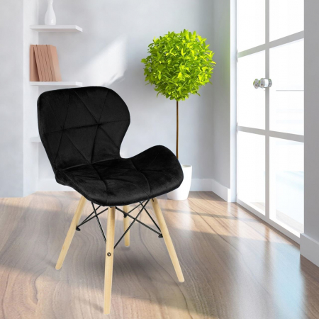 SCAUN STIL SCANDINAV, CATIFEA, NEGRU SI NATUR, 46X50X73 CM, VELVET [6]