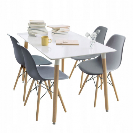 SCAUN STIL SCANDINAV, PLASTIC, LEMN, GRI, 46X52X81 CM, EVA [5]