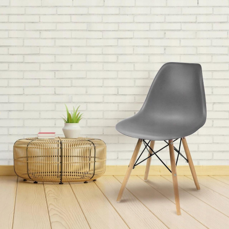 SCAUN STIL SCANDINAV, PLASTIC, LEMN, GRI, 46X52X81 CM, EVA [2]