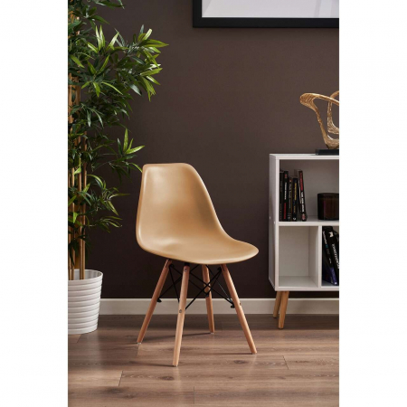 SCAUN STIL SCANDINAV, PLASTIC, METAL, LEMN, BEJ, SET 4 BUC, 46X52X81 CM, EVA [3]
