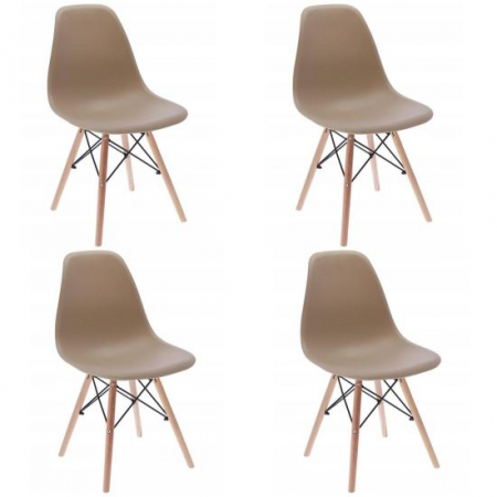 Scaune stil snadinav - SCAUN STIL SCANDINAV, PLASTIC, METAL, LEMN, BEJ, SET 4 BUC, 46X52X81 CM, EVA