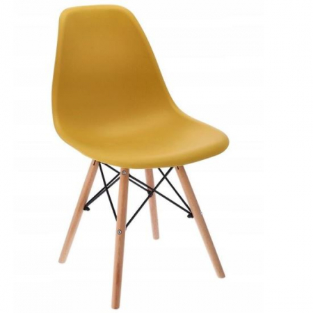 Scaune - SCAUN STIL SCANDINAV, PLASTIC, METAL, LEMN, MUSTAR, 46X52X81 CM, EVA
