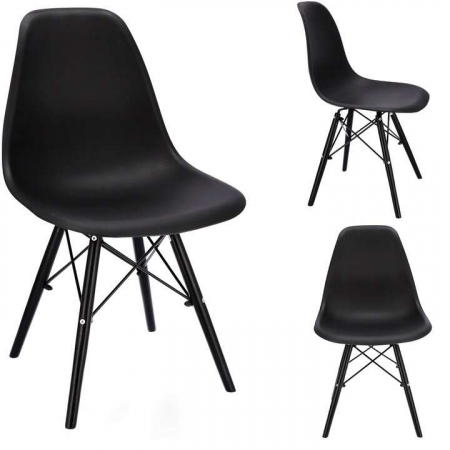 SCAUN STIL SCANDINAV, PLASTIC, METAL, LEMN, NEGRU, SET 4 BUC, 46X52X81 CM, EVA [8]