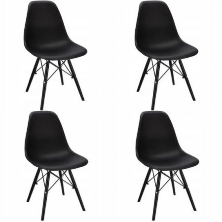 Scaune stil snadinav - SCAUN STIL SCANDINAV, PLASTIC, METAL, LEMN, NEGRU, SET 4 BUC, 46X52X81 CM, EVA