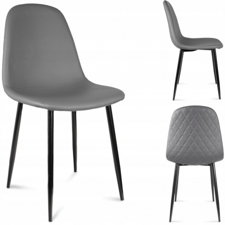 SCAUN TIP SCANDINAV, TAPITAT, PIELE ECOLOGICA, MODEL CUSATURA PE SPATE, GRI SI NEGRU, MAX 100 KG, 44X52X85 CM, VIGO [8]