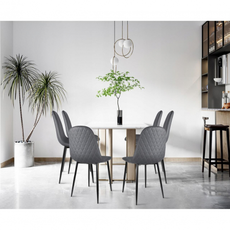 SCAUN TIP SCANDINAV, TAPITAT, PIELE ECOLOGICA, MODEL CUSATURA PE SPATE, GRI SI NEGRU, MAX 100 KG, 44X52X85 CM, VIGO [7]