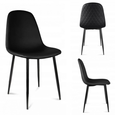 SCAUN TIP SCANDINAV, TAPITAT, PIELE ECOLOGICA, MODEL CUSATURA PE SPATE, NEGRU, MAX 100 KG, 44X52X85 CM, VIGO [1]
