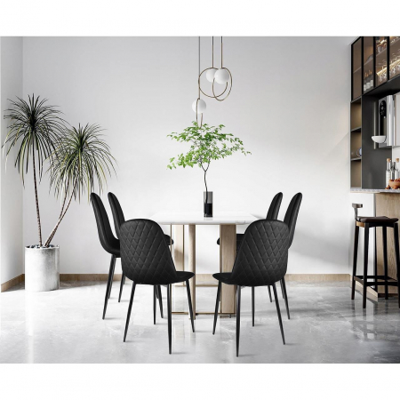 SCAUN TIP SCANDINAV, TAPITAT, PIELE ECOLOGICA, MODEL CUSATURA PE SPATE, NEGRU, MAX 100 KG, 44X52X85 CM, VIGO [2]