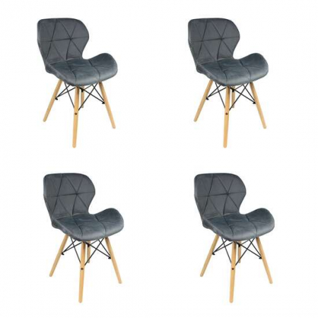 Scaune bucatarie - SCAUNE BUCATARIE/LIVING, CATIFEA, LEMN, GRI, SET 4 BUC, 46X50X73 CM, JUMI