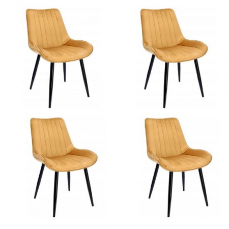 Scaune bucatarie - SCAUNE BUCATARIE/LIVING, CATIFEA, METAL, GALBEN MUSTAR, SET 4 BUC, 54X61X83 CM, VIVA