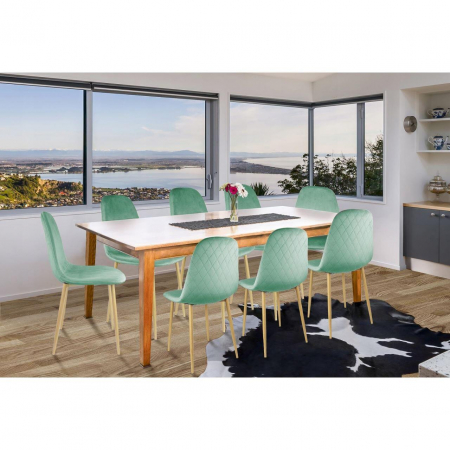 SCAUNE BUCATARIE/LIVING, CATIFEA, MODEL CUSATURA PE SPATE, VERDE SI NATUR, MAX 100 KG, SET 4 BUC, 44X52X85 CM, VIGO, JUMI [7]