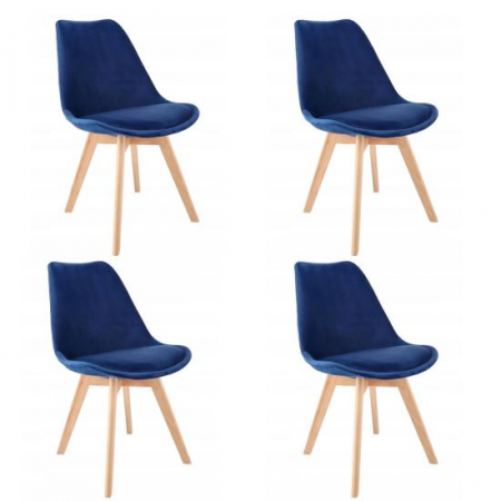 Scaune bucatarie - SCAUNE BUCATARIE/LIVING, LEMN, CATIFEA, ALBASTRU, SET 4 BUC, 49X60X82 CM, BARI