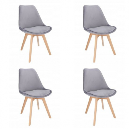 Scaune bucatarie - SCAUNE BUCATARIE/LIVING, LEMN, CATIFEA, GRI, SET 4 BUC, 49X60X82 CM, BARI