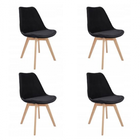 Scaune bucatarie - SCAUNE BUCATARIE/LIVING, LEMN, CATIFEA, NEGRU, SET 4 BUC, 49X60X82 CM, BARI