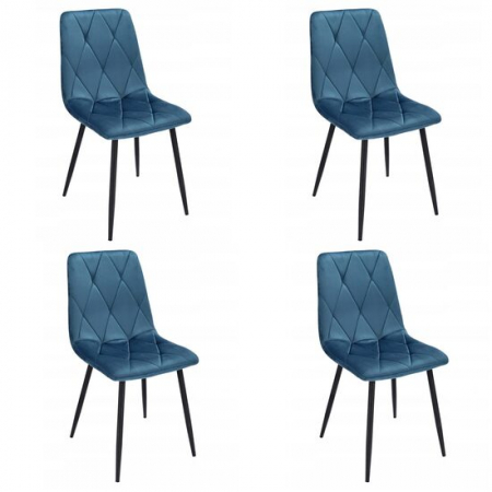 Scaune bucatarie - SCAUNE BUCATARIE/LIVING, SET 4 BUC, JUMI, PIADO, CATIFEA, METAL, ALBASTRU SI NEGRU, 44X52X89 CM