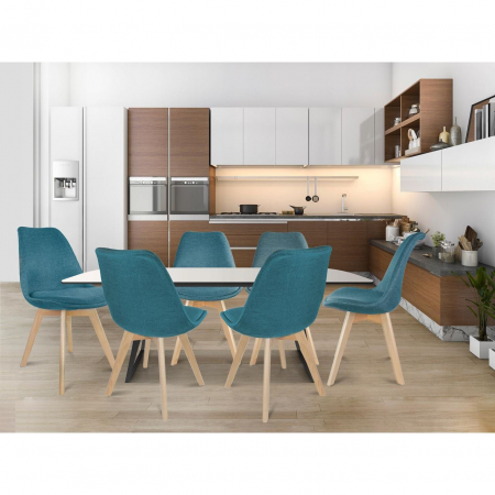 SCAUNE BUCATARIE/LIVING, STOFA, LEMN, VERDE MARIN, SET 4 BUC, 49X55X82 CM [8]