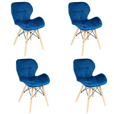 Amenajari Interioare - SCAUNE STIL SCANDINAV, CATIFEA, LEMN, ALBASTRU, SET 4 BUC, 46X50X73 CM, JUMI